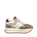 Sneakers Platform Donna W6YZ Deva-W. in Nylon e Suede con Inserti Animalier Beige Taupe e Platinum