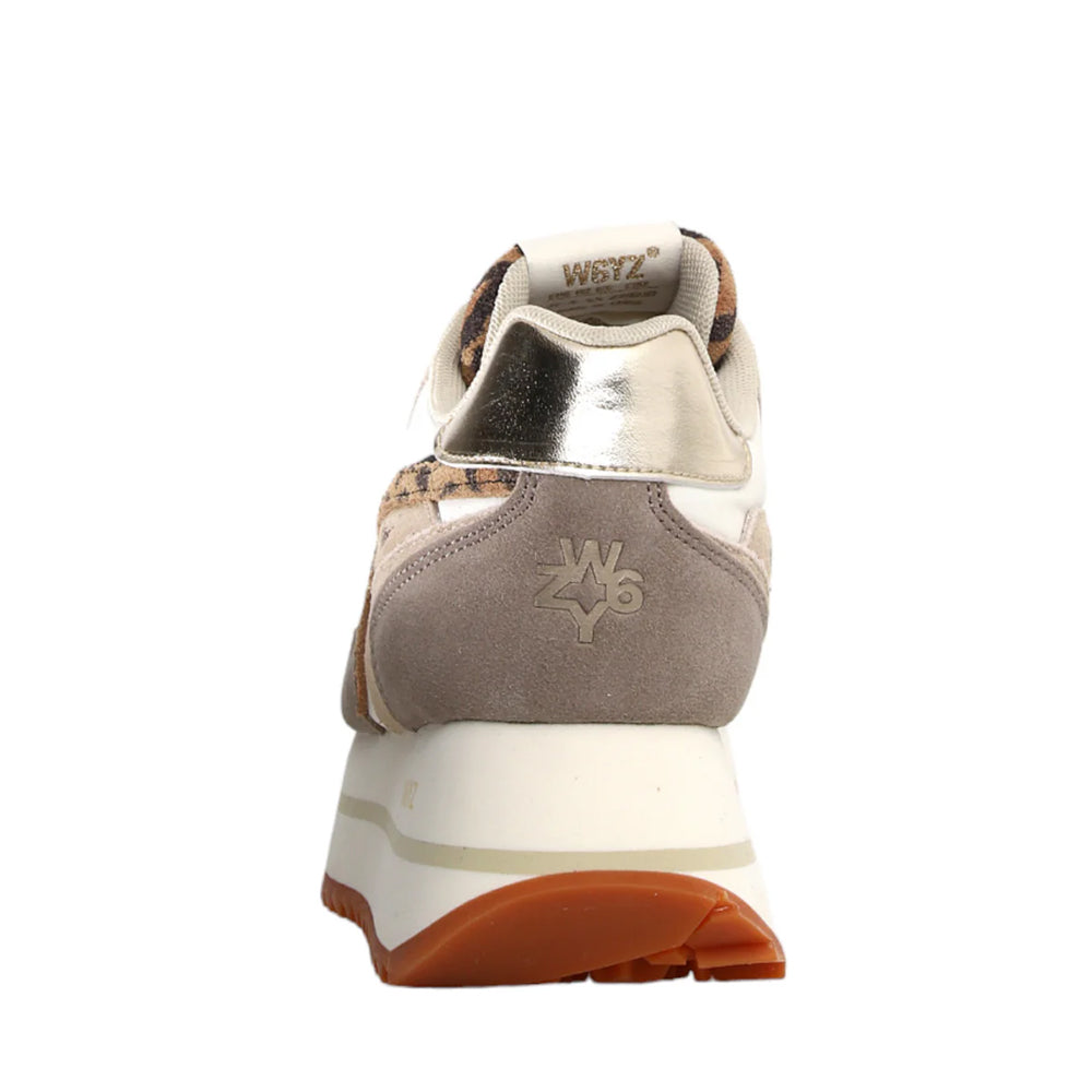 Sneakers Platform Donna W6YZ Deva-W. in Nylon e Suede con Inserti Animalier Beige Taupe e Platinum