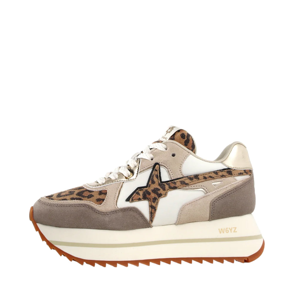 Sneakers Platform Donna W6YZ Deva-W. in Nylon e Suede con Inserti Animalier Beige Taupe e Platinum