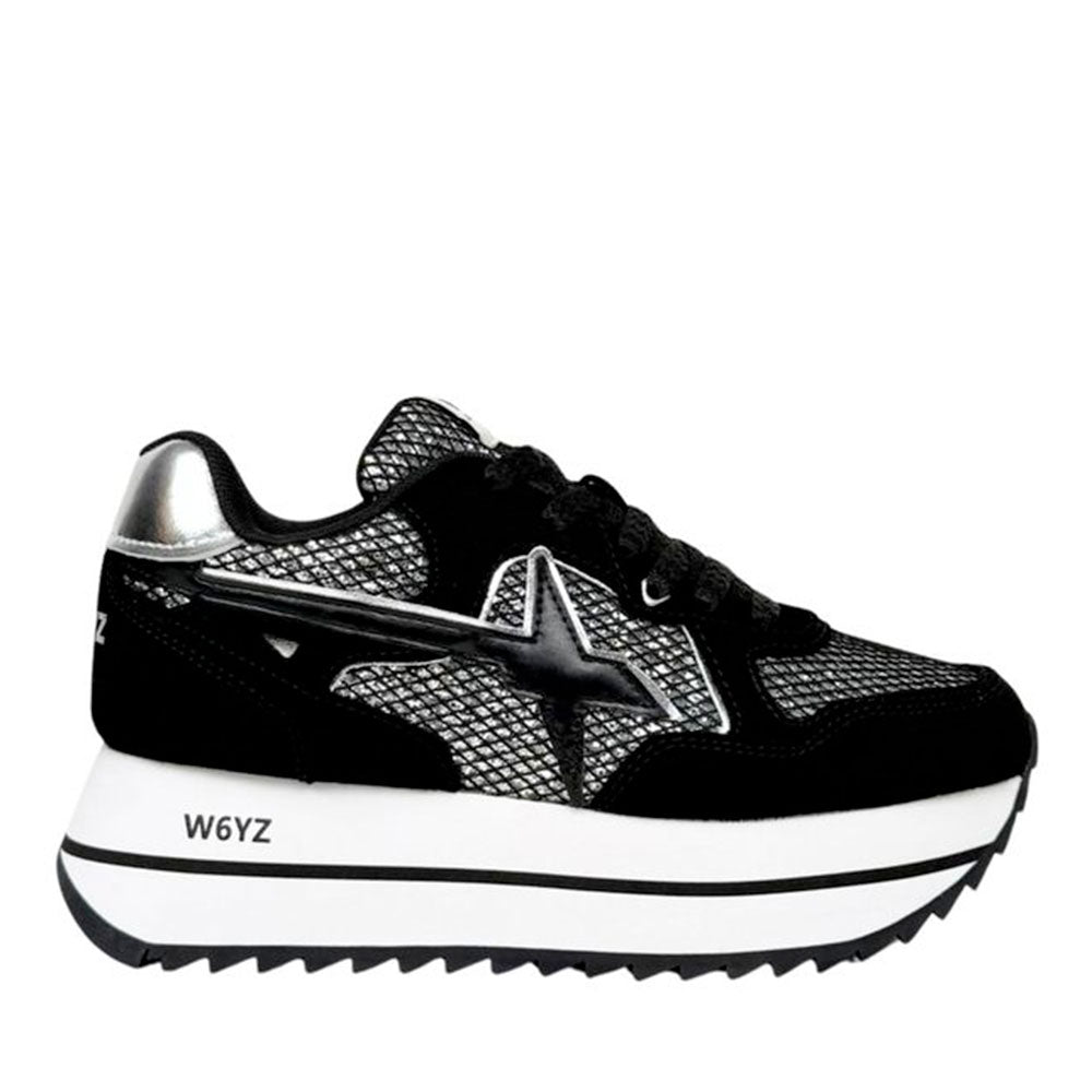 Sneakers Platform Donna W6YZ Deva-W. in Suede e Rete Glitter Black Silver