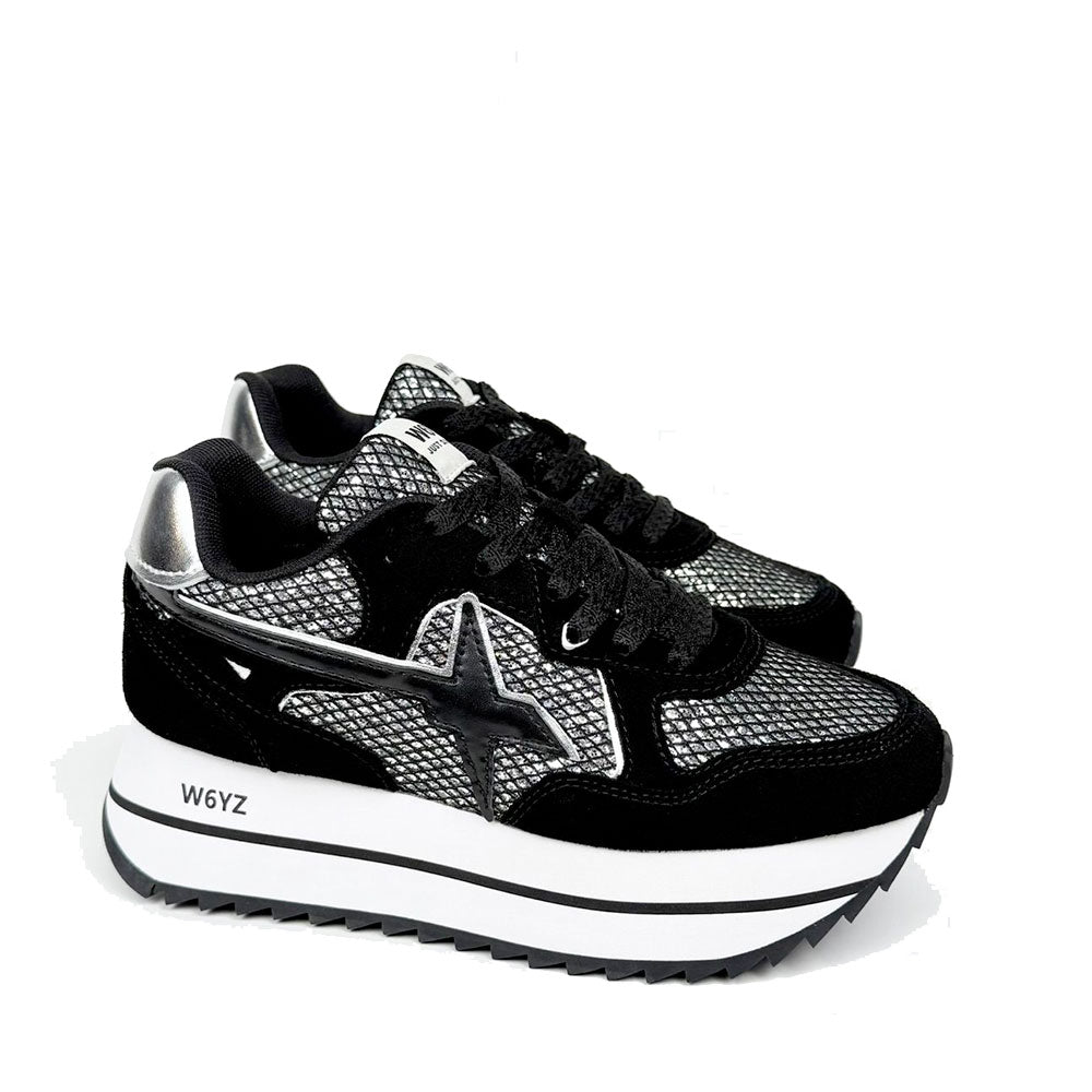 Sneakers Platform Donna W6YZ Deva-W. in Suede e Rete Glitter Black Silver
