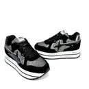 Sneakers Platform Donna W6YZ Deva-W. in Suede e Rete Glitter Black Silver