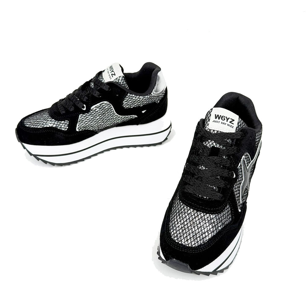 Sneakers Platform Donna W6YZ Deva-W. in Suede e Rete Glitter Black Silver