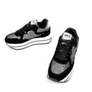 Sneakers Platform Donna W6YZ Deva-W. in Suede e Rete Glitter Black Silver