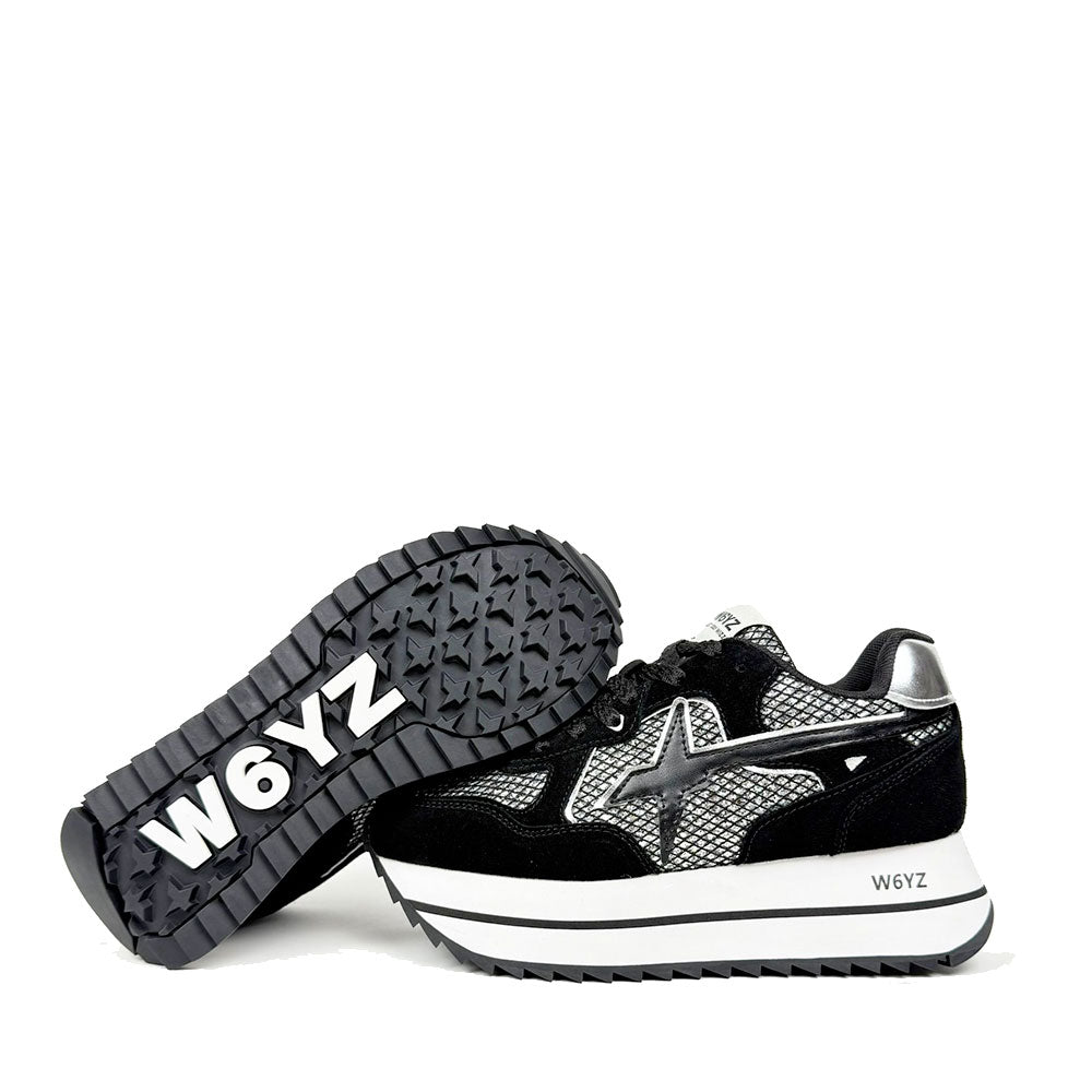 Sneakers Platform Donna W6YZ Deva-W. in Suede e Rete Glitter Black Silver