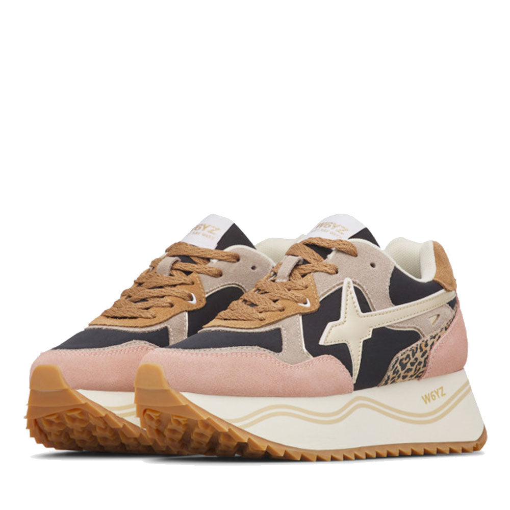 Sneakers Platform Donna W6YZ Deva-W. in Suede e Tessuto Grey Pink Black