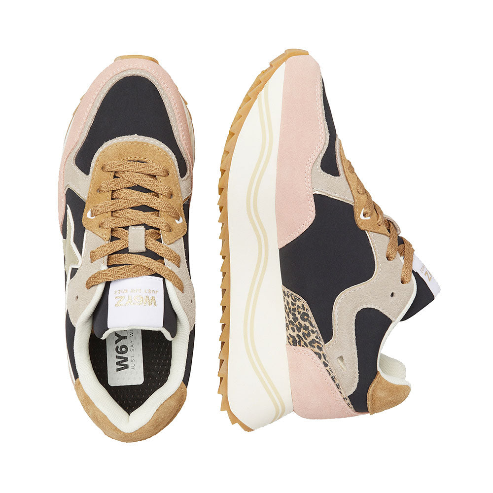 Sneakers Platform Donna W6YZ Deva-W. in Suede e Tessuto Grey Pink Black