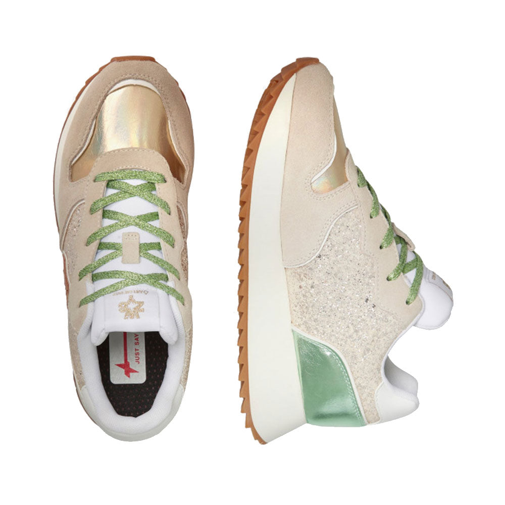 Sneakers Donna W6YZ Jet-W. in Pelle Suede e Dettaglio Glitter Cream Multi