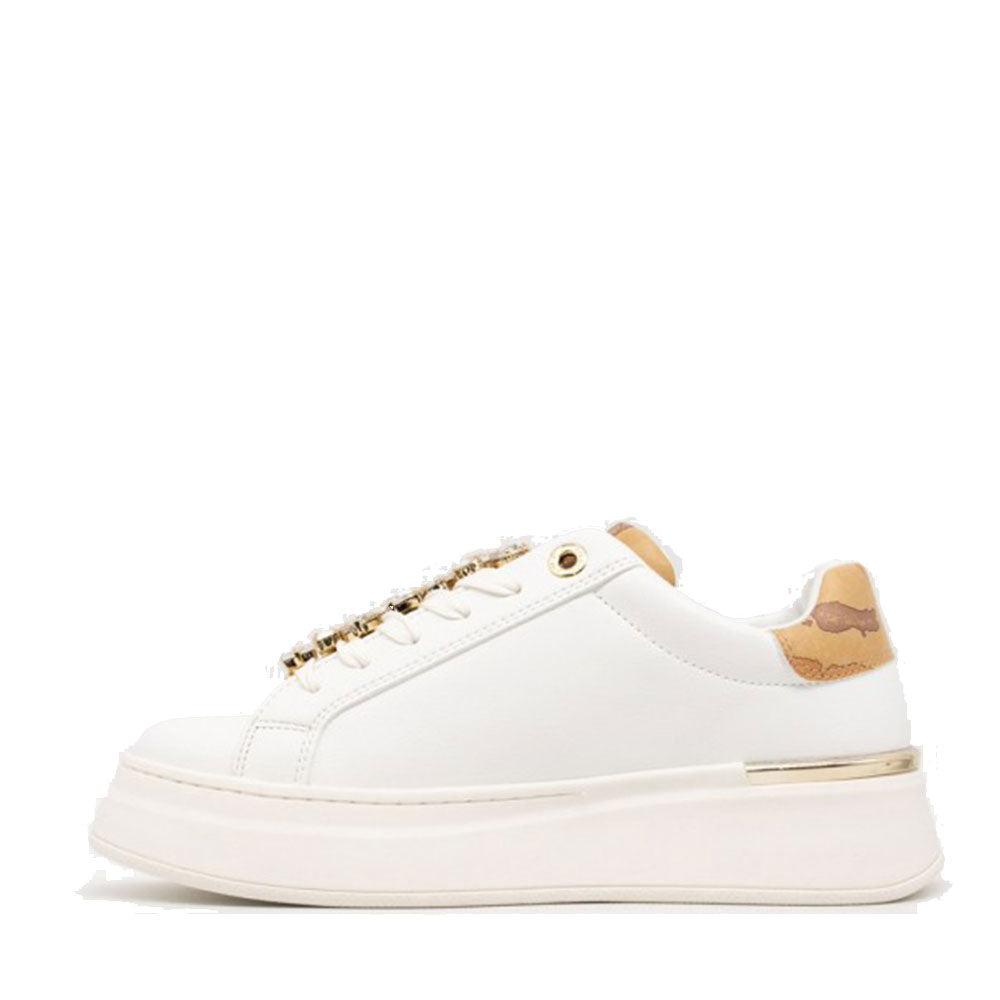 Alviero Martini 1A Classe 
Plateau Sneakers in Weiß mit Schmuckstein-Applikation 2131