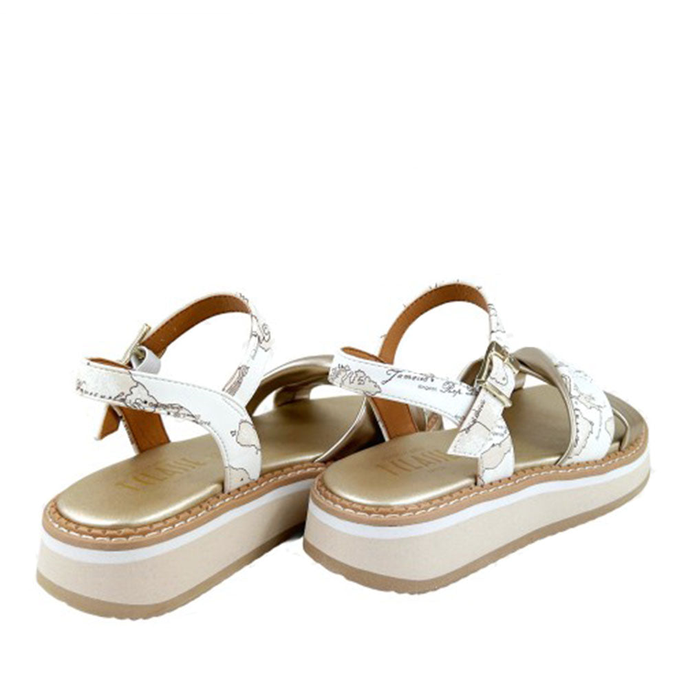 Sandali Platform 1A Classe Alviero Martini stampa Milk Geo con Inserti Platino 2174
