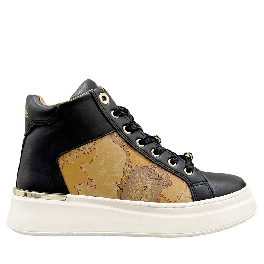 Sneakers Alte 1A Classe Alviero Martini in Eco Nappa Nera con Inserti Geo Beige 2264