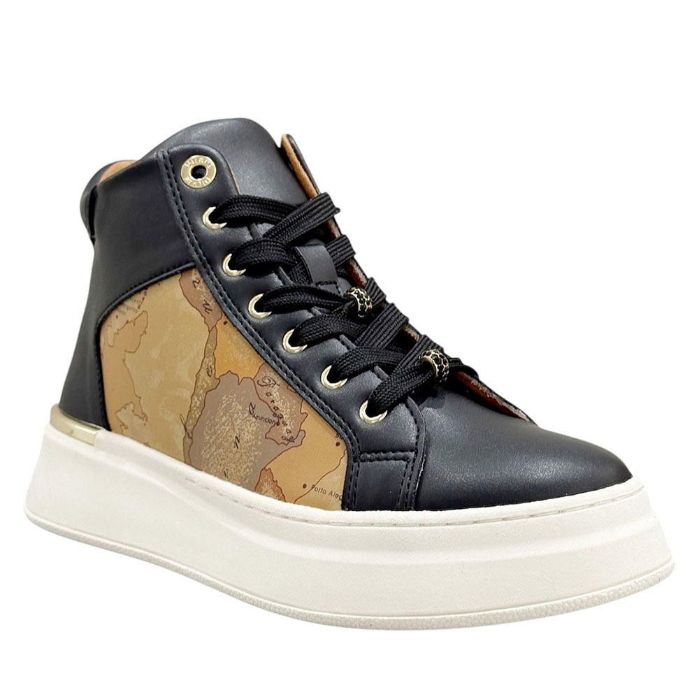Sneakers Alte 1A Classe Alviero Martini in Eco Nappa Nera con Inserti Geo Beige 2264