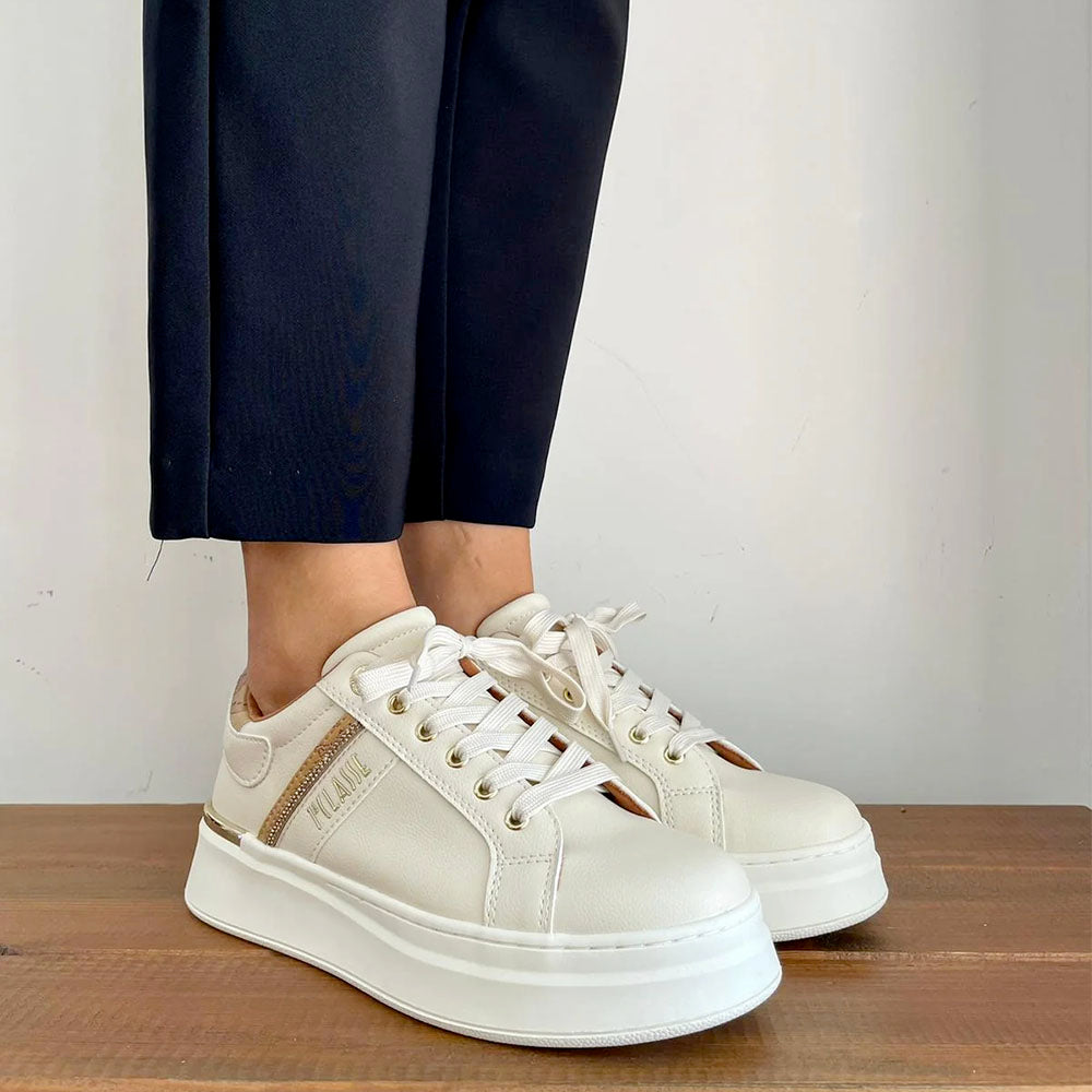 Sneakers Platform 1A Classe Alviero Martini Bianco Sporco con Strass 2266