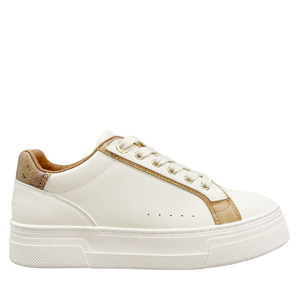 Sneakers Platform 1A Classe Alviero Martini in Eco Nappa Bianca con Inserti Geo Beige 2279