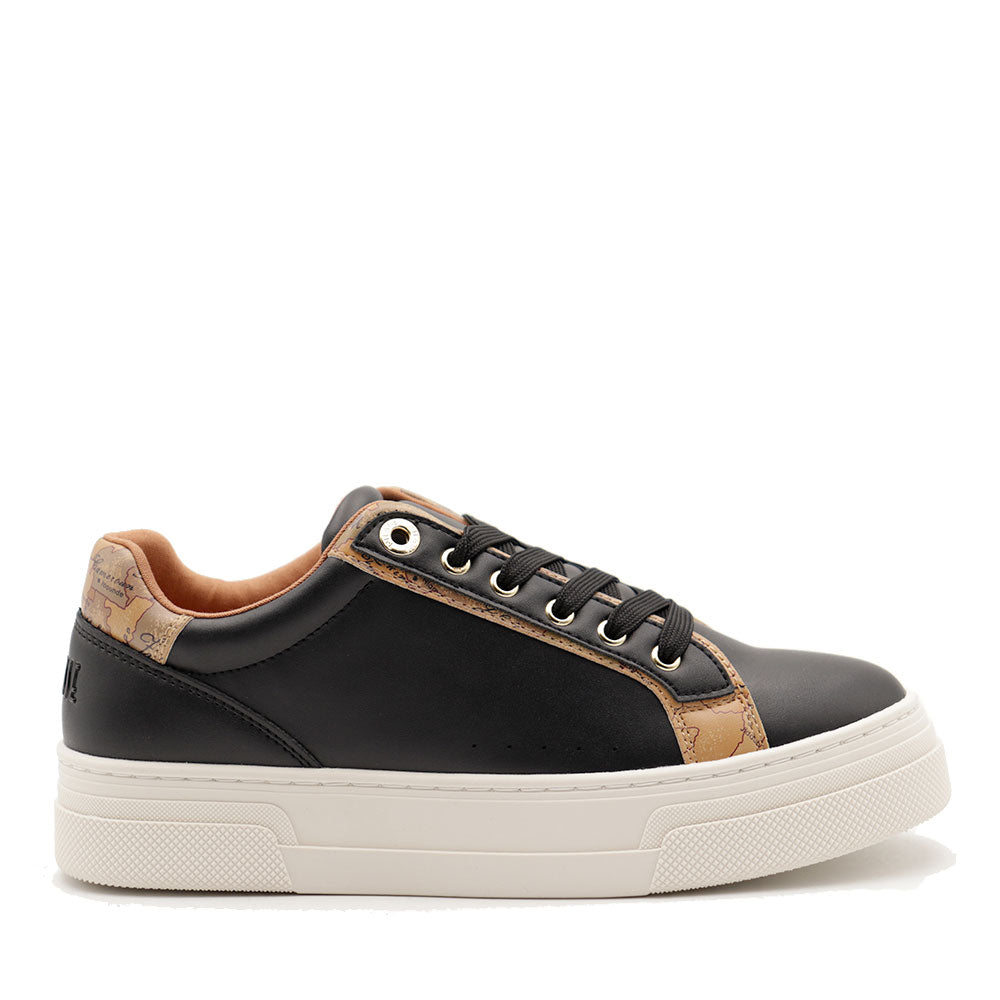 Sneakers Platform 1A Classe Alviero Martini in Eco Nappa Nera con Inserti Geo Beige 2279