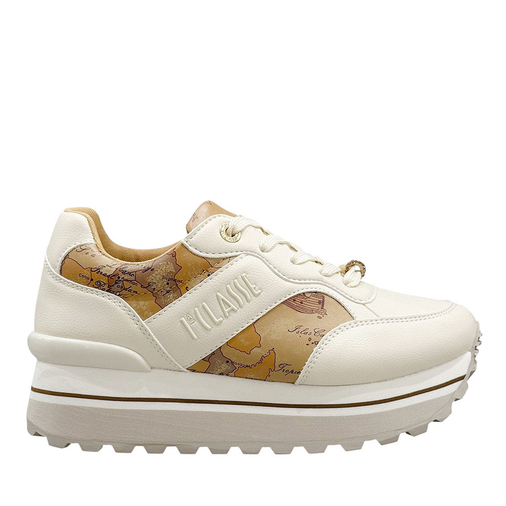 Sneakers Running 1A Classe Alviero Martini in Eco Nappa Bianco Sporco con Inserto Geo Beige 2292