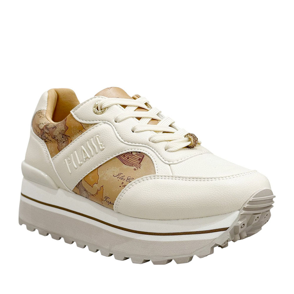 Sneakers Running 1A Classe Alviero Martini in Eco Nappa Bianco Sporco con Inserto Geo Beige 2292
