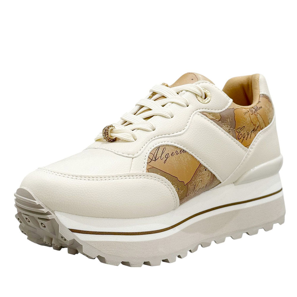 Sneakers Running 1A Classe Alviero Martini in Eco Nappa Bianco Sporco con Inserto Geo Beige 2292