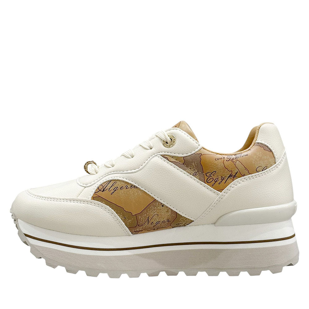 Sneakers Running 1A Classe Alviero Martini in Eco Nappa Bianco Sporco con Inserto Geo Beige 2292