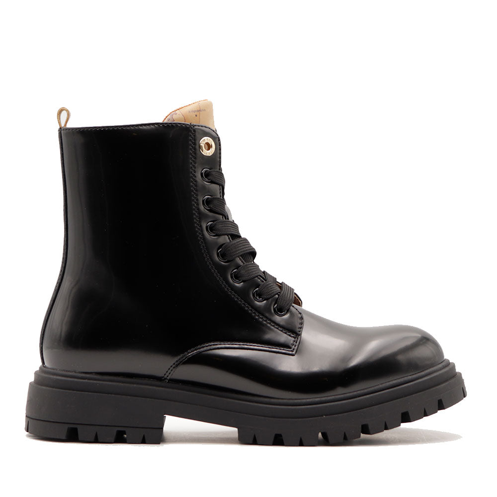 Anfibi 1A Classe Alviero Martini Nero Lucido con Inserto stampa Geo Beige 2313