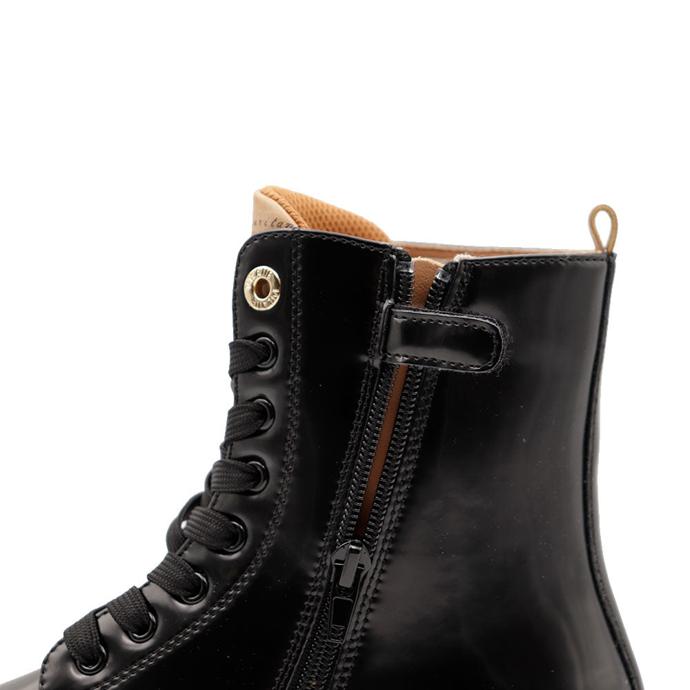 Anfibi 1A Classe Alviero Martini Nero Lucido con Inserto stampa Geo Beige 2313