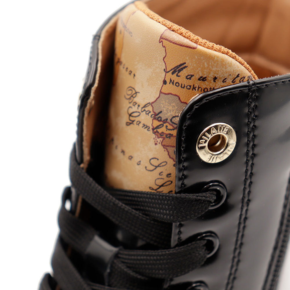 Anfibi 1A Classe Alviero Martini Nero Lucido con Inserto stampa Geo Beige 2313