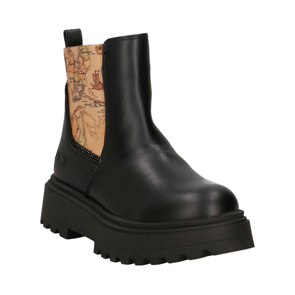 Stivaletti 1A Classe Alviero Martini Neri con Inserto Elastico Geo Beige e Strass 2320