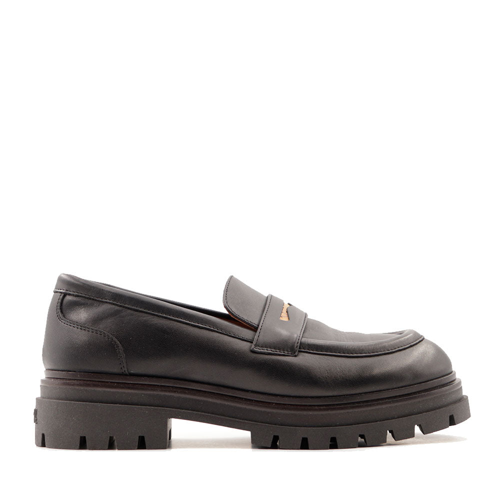 Mocassini Platform 1A Classe Alviero Martini in Pelle Nera con Dettaglio Geo Classic 2350
