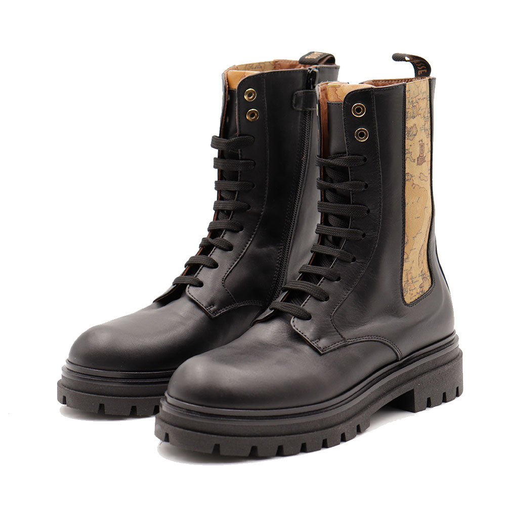 Anfibi 1A Classe Alviero Martini in Pelle Nera con Inserto Elastico Geo Classic 2366