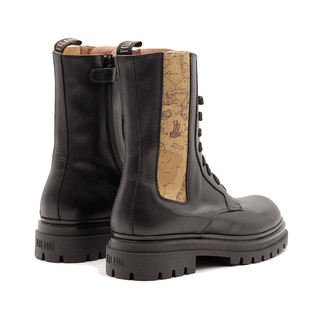 Anfibi 1A Classe Alviero Martini in Pelle Nera con Inserto Elastico Geo Classic 2366