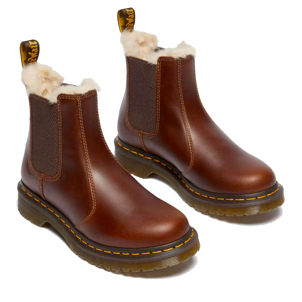 Stivaletti Chelsea DR. MARTENS linea 2976 Leonore in Pelle Marrone e Interno in Eco Pelliccia