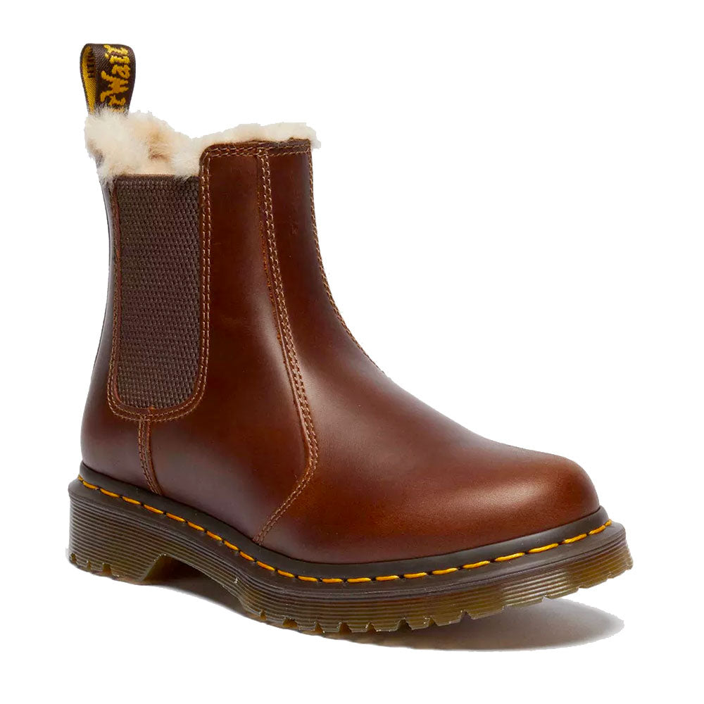 Stivaletti Chelsea DR. MARTENS linea 2976 Leonore in Pelle Marrone e Interno in Eco Pelliccia