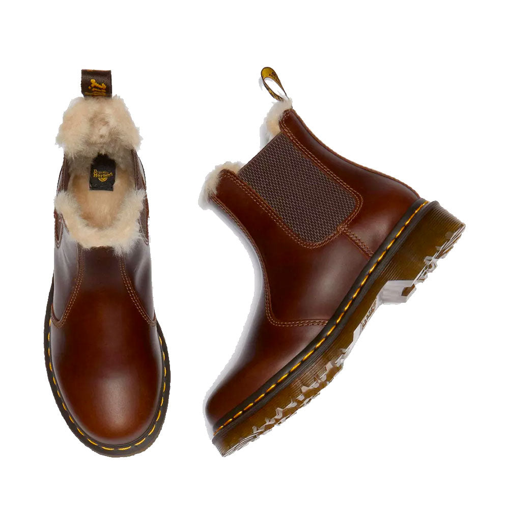 Stivaletti Chelsea DR. MARTENS linea 2976 Leonore in Pelle Marrone e Interno in Eco Pelliccia