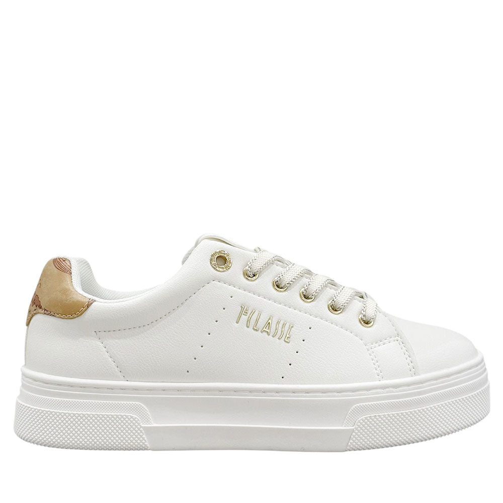 Sneakers Platform 1A Classe Alviero Martini in Eco Nappa Bianca con Dettaglio Geo Beige 2412