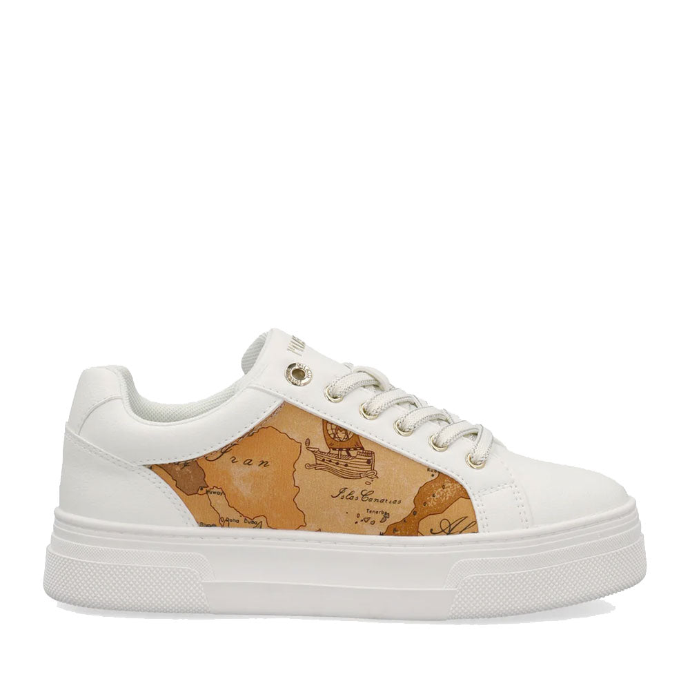 Sneakers Platform 1A Classe Alviero Martini Bianche con Inserti in Tessuto Geo Beige 2416