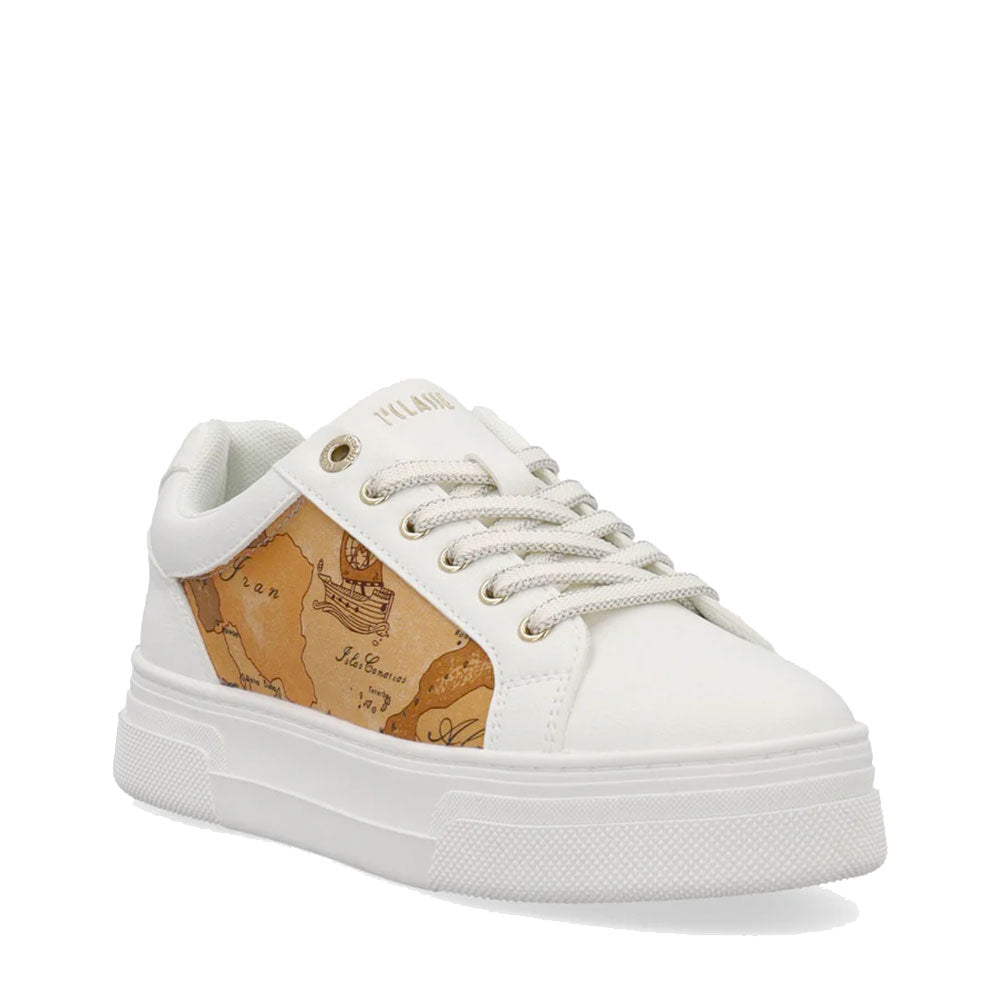 Sneakers Platform 1A Classe Alviero Martini Bianche con Inserti in Tessuto Geo Beige 2416