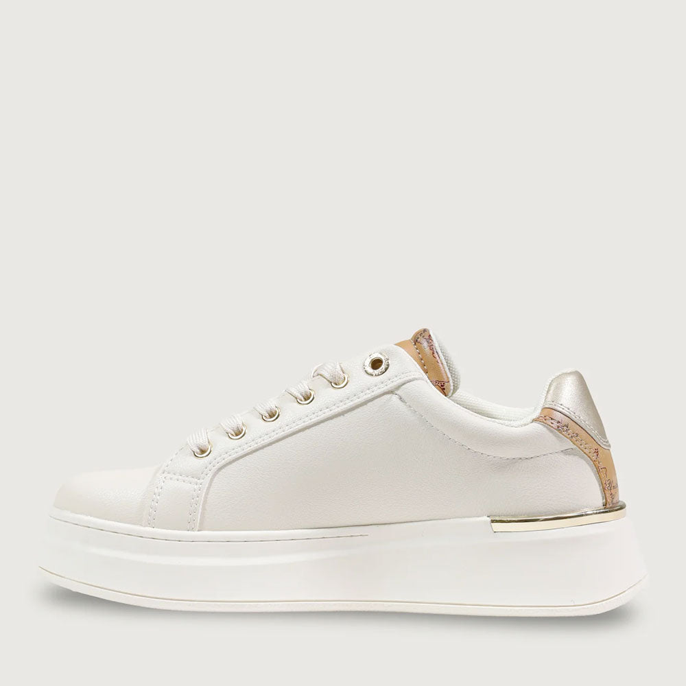 Damen-Plateau-Sneaker 1A Classe ALVIERO MARTINI in Cremeweiß mit Geo Beige-Einsatz 2420
