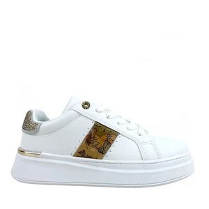 Sneakers Platform 1A Classe Alviero Martini Bianche e Geo Beige con Strass 2422