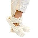 Sneakers Platform 1A Classe Alviero Martini Bianche e Geo Beige con Strass 2422