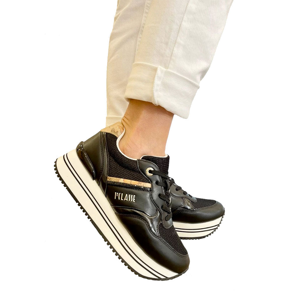 Sneakers Running 1A Classe Alviero Martini Nere con Dettaglio stampa Geo Beige 2441