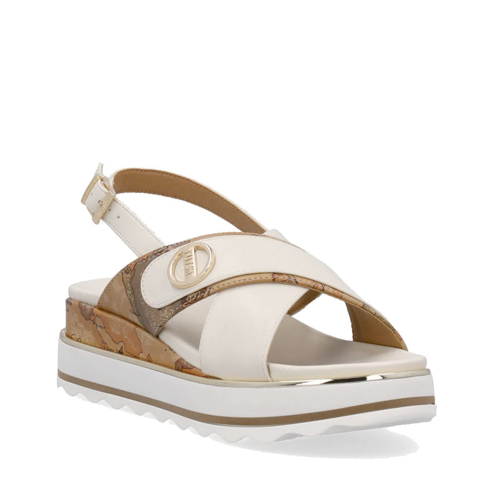 Sandali Platform 1A Classe Alviero Martini in Eco Nappa Bianco Sporco e Geo Classic 2471