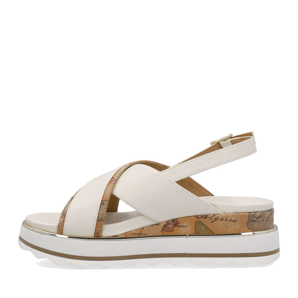 Sandali Platform 1A Classe Alviero Martini in Eco Nappa Bianco Sporco e Geo Classic 2471