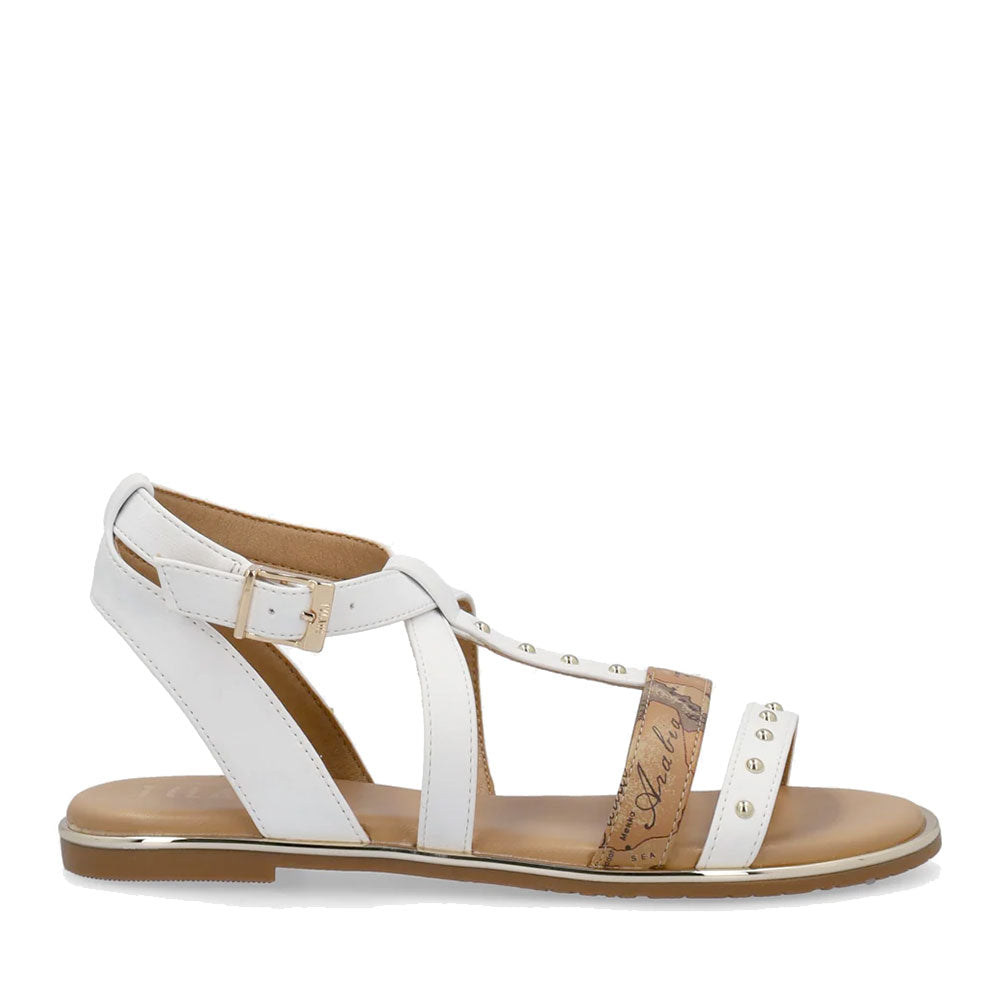 Sandali Flat 1A Classe Alviero Martini in Eco Nappa Bianca e stampa Geo Classic 2451