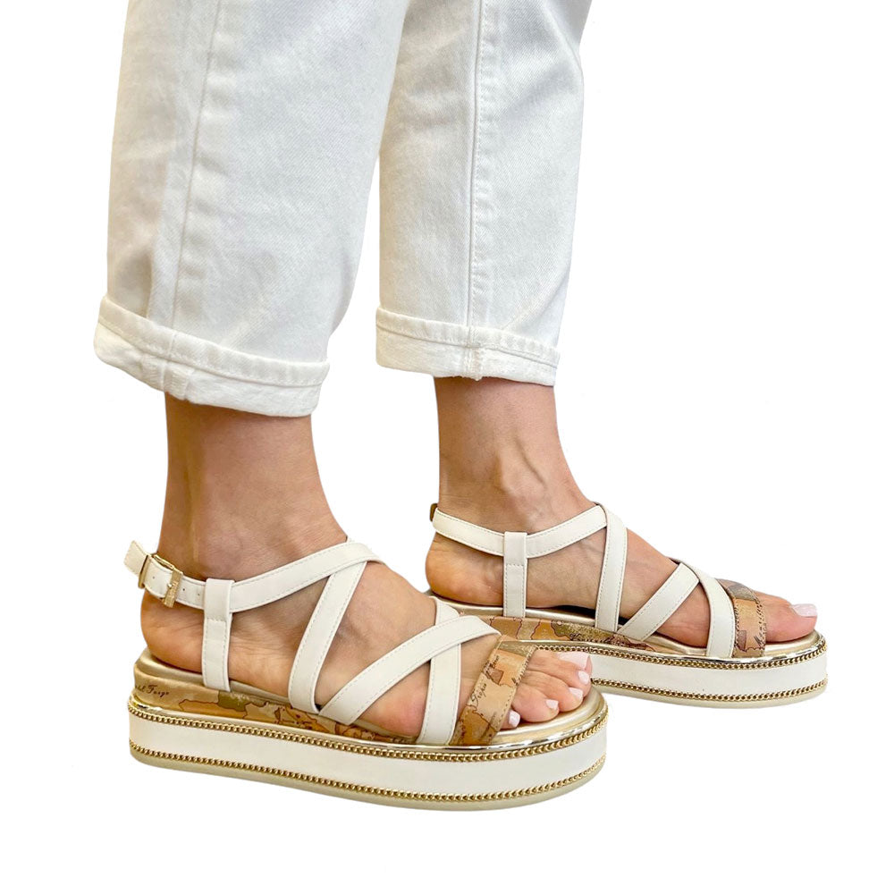 Sandali Platform 1A Classe Alviero Martini in Eco Nappa Bianco Sporco 2484