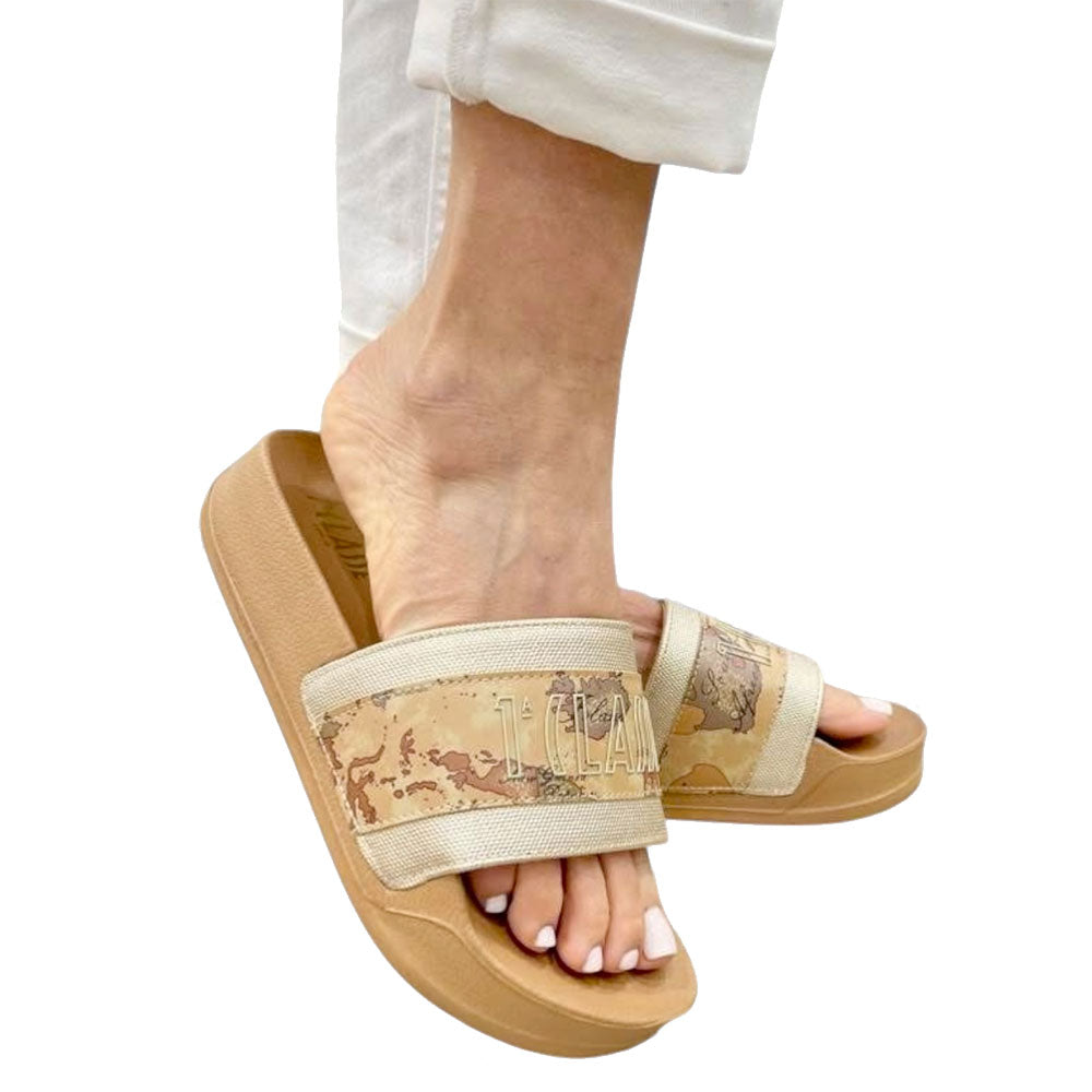 Ciabatte Platform 1A Classe Alviero Martini in Gomma Platino e Geo Beige 2504