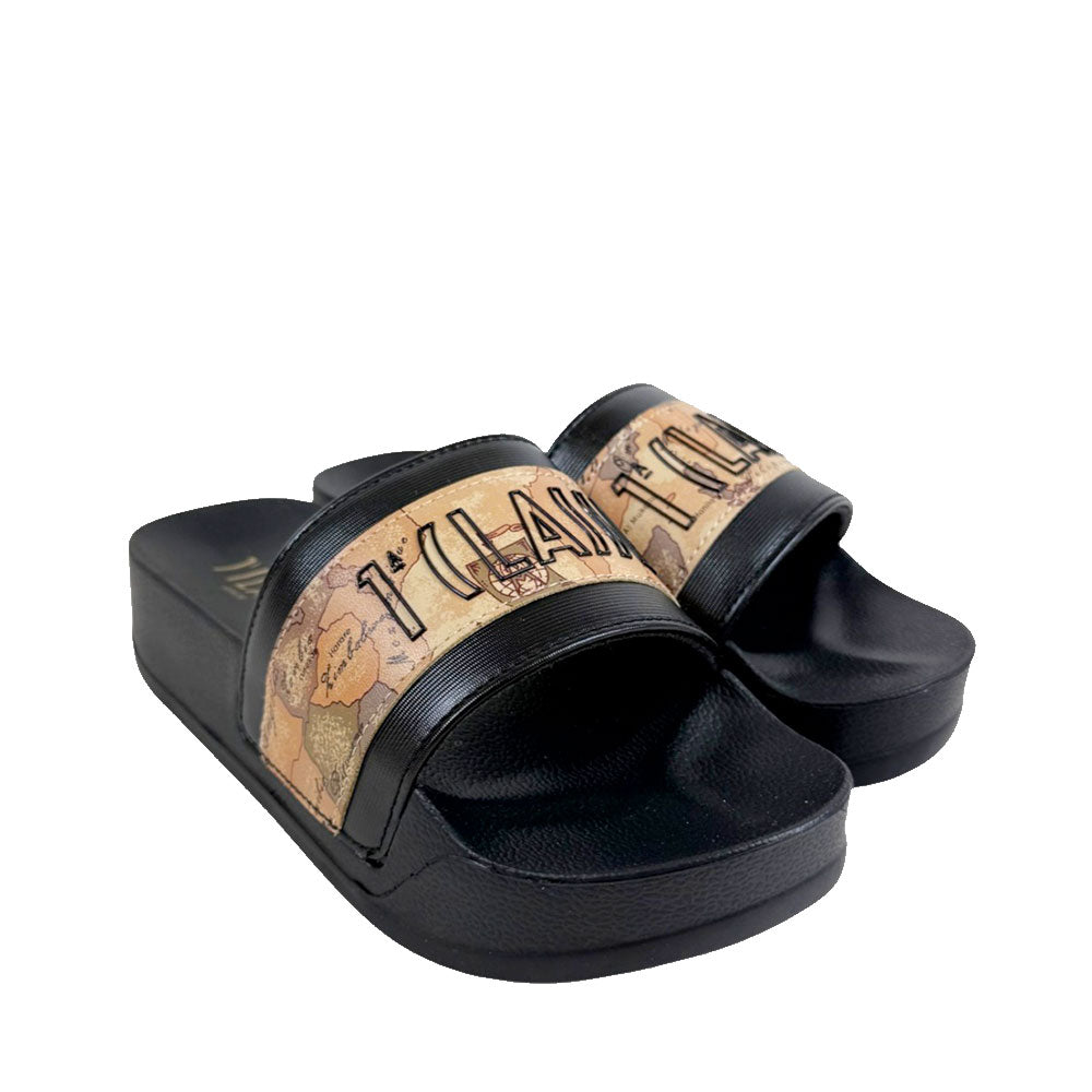 Ciabatte Platform 1A Classe Alviero Martini in Gomma Nera e Geo Beige 2504