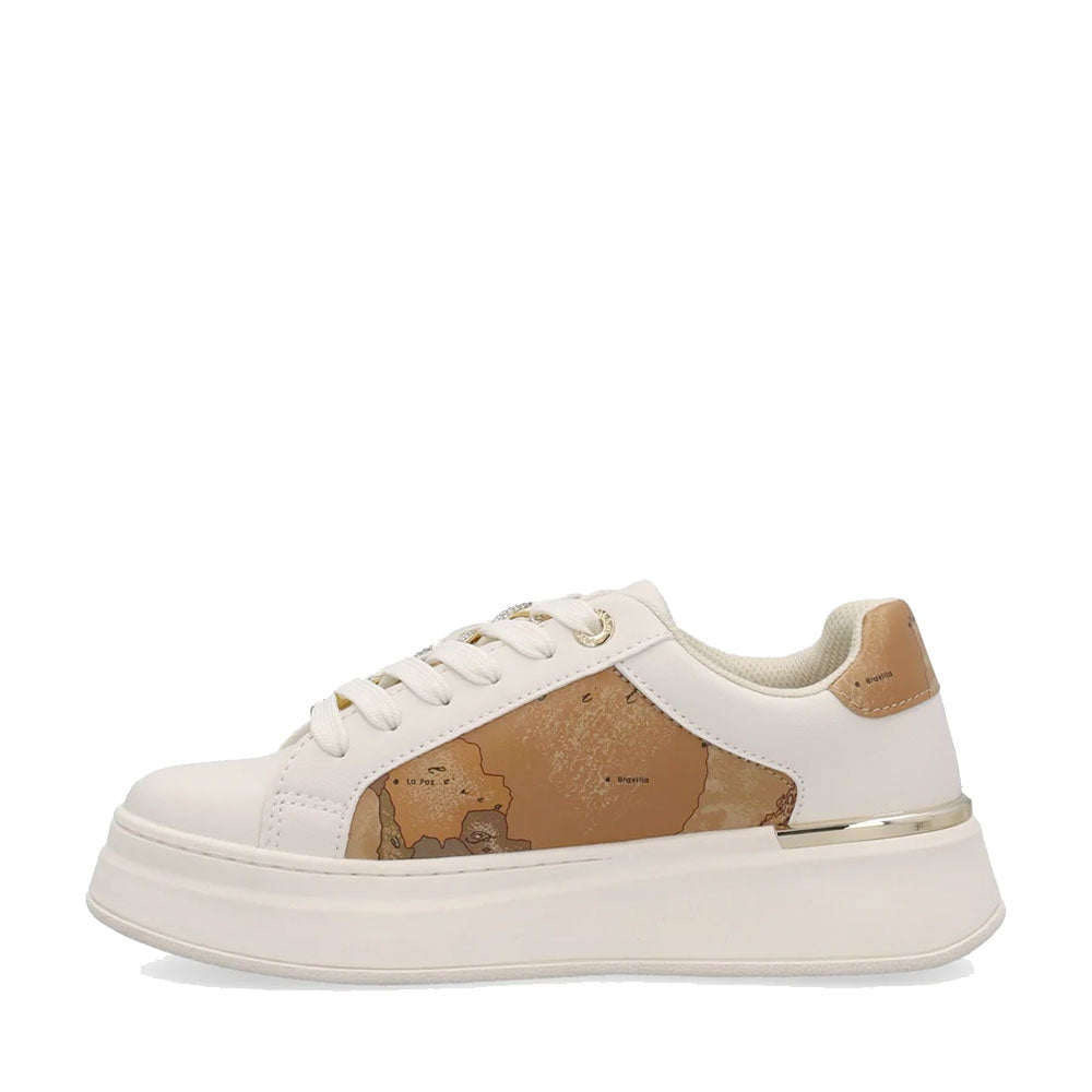 Sneakers Platform 1A Classe Alviero Martini in Eco Nappa Bianca con Dettagli Geo Classic 2536