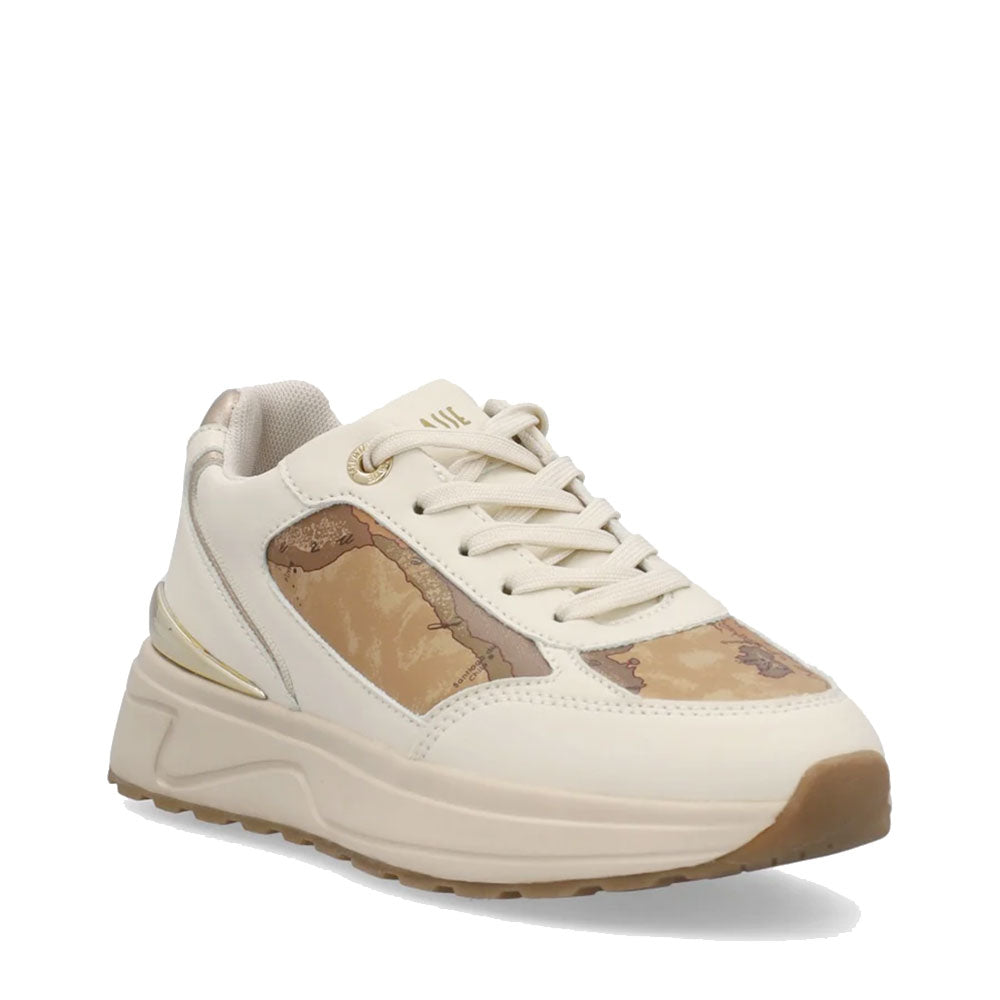 Sneakers Running 1A Classe Alviero Martini in Eco Nappa Bianco Sporco con Dettagli Geo Classic 2549