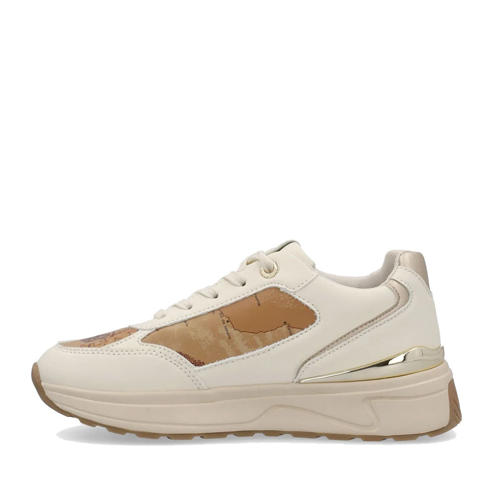 Sneakers Running 1A Classe Alviero Martini in Eco Nappa Bianco Sporco con Dettagli Geo Classic 2549