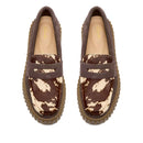 Mocassino Donna CLARKS linea Torhill Penny in Pelle Scamosciata Marrone con Inserto in Cavallino stampa Mucca